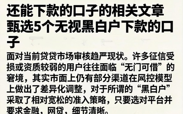 还能下款的口子的相关文章，甄选5个无视黑白户下款的口子