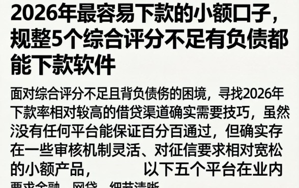 2026年最容易下款的小额口子，规整5个综合评分不足有负债都能下款软件