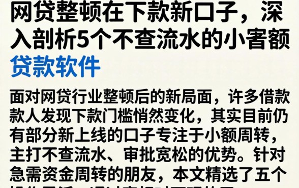 网贷整顿在下款新口子，深入剖析5个不查流水的小额度贷款软件