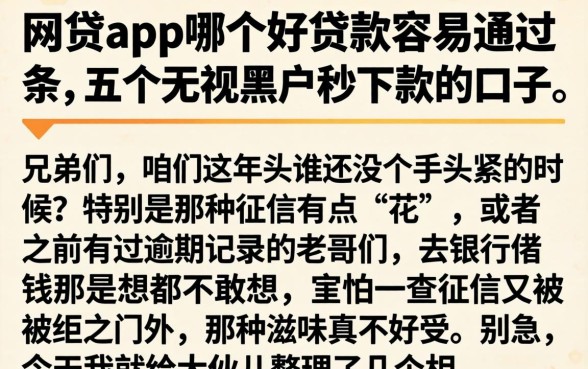网贷app哪个好贷款容易通过，条列五个无视黑户秒下款的口子
