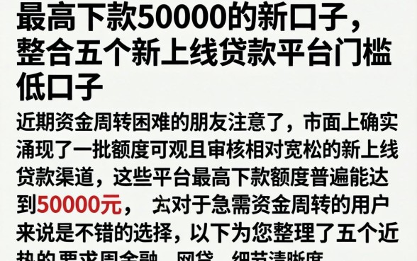 最高下款50000的新口子，整合五个新上线贷款平台门槛低口子