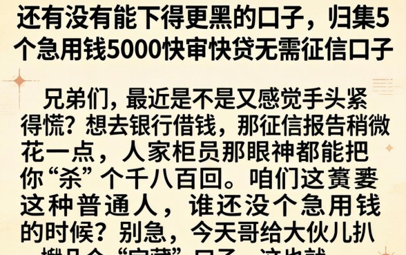 还有没有能下得更黑的口子,归集5个急用钱5000快审快贷无需征信口子
