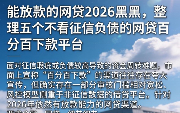 能放款的网贷2026黑户，整理五个不看征信负债的网贷百分百下款平台