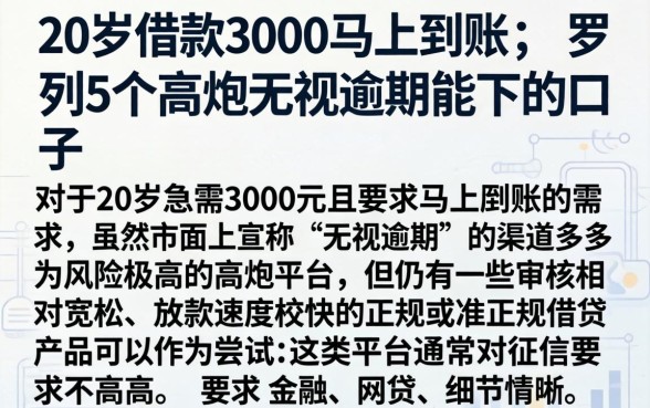 20岁借款3000马上到账的，罗列5个高炮无视逾期能下的口子