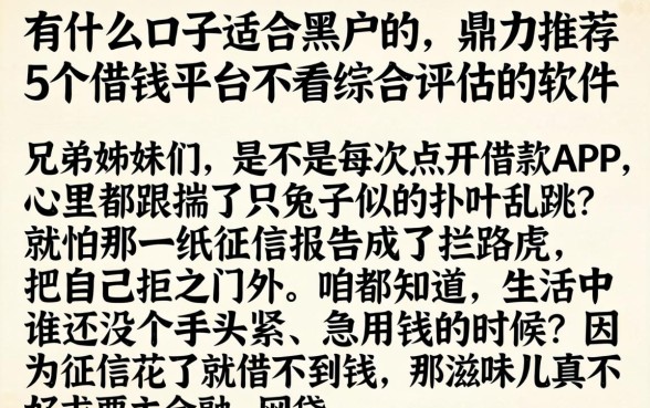 有什么口子适合黑户的，鼎力推荐5个借钱平台不看综合评估的软件