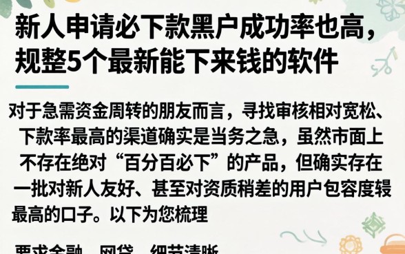 新人申请必下款黑户成功率也高，规整5个最新能下来钱的软件