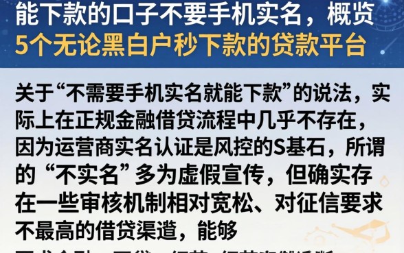 能下款的口子不要手机实名,概览5个无论黑白户秒下款的贷款平台