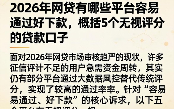 2026年网贷有哪些平台容易通过好下款，概括5个无视评分的贷款口子