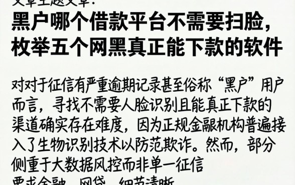 黑户哪个借款平台不需要扫脸，枚举五个网黑真正能下款的软件