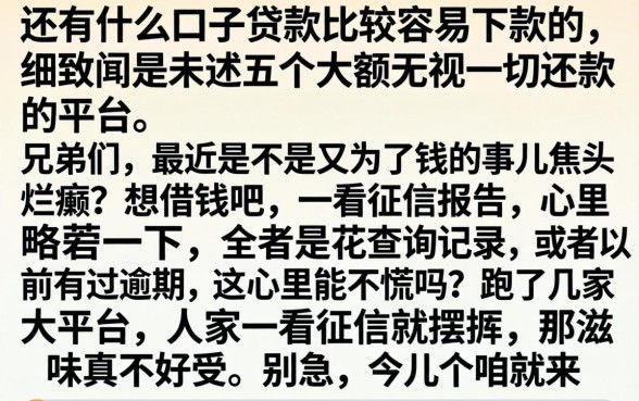 还有什么口子贷款比较容易下款的，细致阐述五个大额无视一切还款的平台