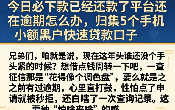今日必下款已经还款了平台还在逾期怎么办,归集5个手机小额黑户快速贷款口子