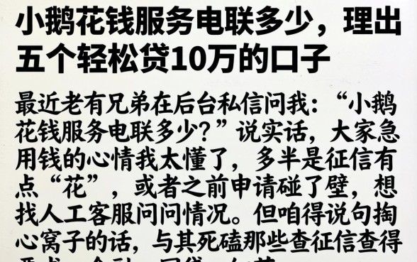 小鹅花钱服务电联多少，理出五个轻松贷10万的口子