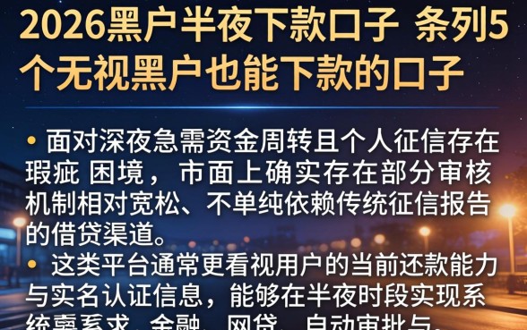 2026黑户半夜下款的口子，条列5个无视黑户也能下款的口子