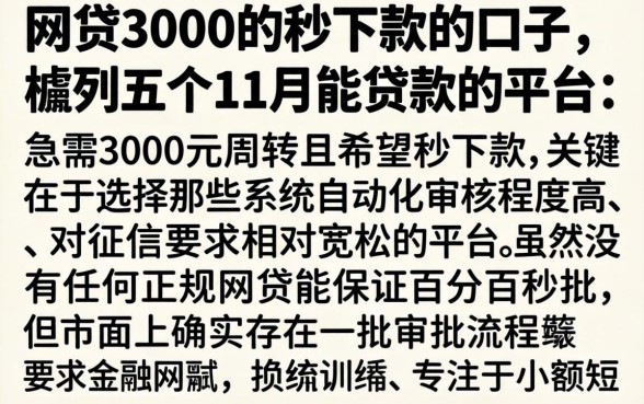 网贷3000的秒下款的口子，胪列五个11月能贷款的平台