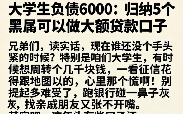 大学生负债6000，归纳5个黑户可以做大额贷款口子