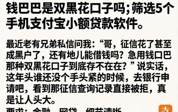钱巴巴是双黑花口子吗，筛选5个手机支付宝小额贷款的软件