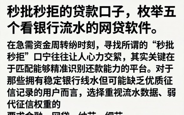 秒批秒拒的贷款口子，枚举五个看银行流水的网贷软件