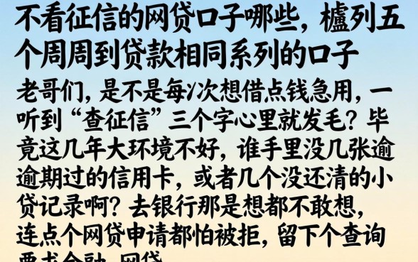 不看征信的网贷口子的哪些，胪列五个周周到贷款相同系列的口子