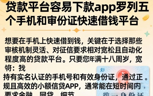 贷款平台容易下款的app，罗列五个手机和身份证快速借钱平台