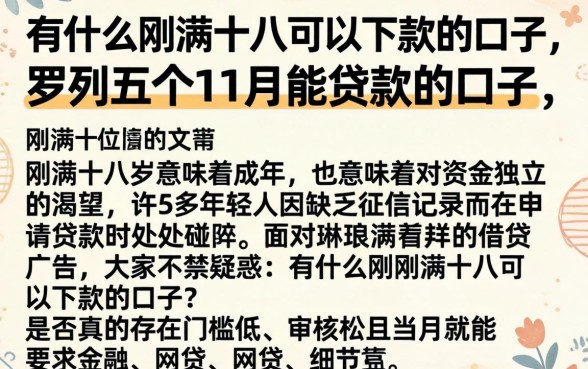 有什么刚满十八可以下款的口子，罗列五个11月能贷款的口子