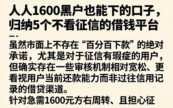 人人1600黑户也能下的口子，归纳5个不看征信的借钱平台
