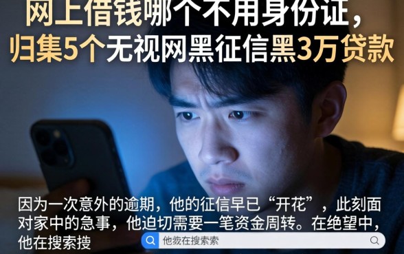 网上借钱哪个不用身份证，归集5个无视网黑征信黑3万贷款