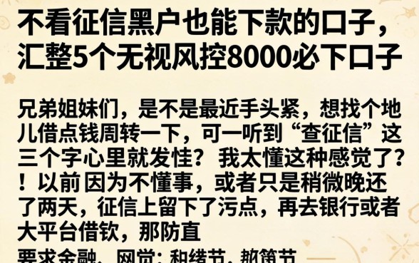 不看征信黑户也能下款的口子，汇整5个无视风控8000必下口子
