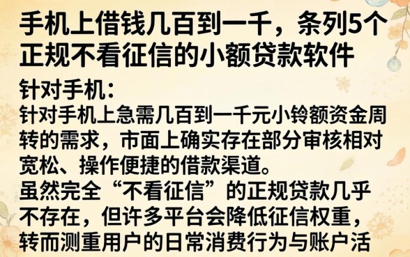 手机上借钱几百到一千，条列5个正规不看征信的小额贷款软件
