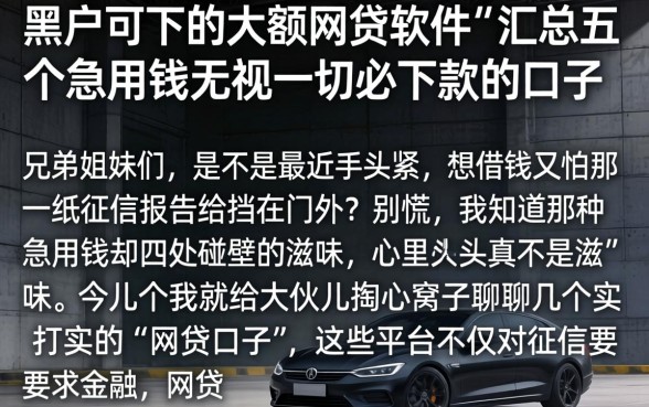 黑户可下的大额网贷软件，汇总五个急用钱无视一切必下款的口子