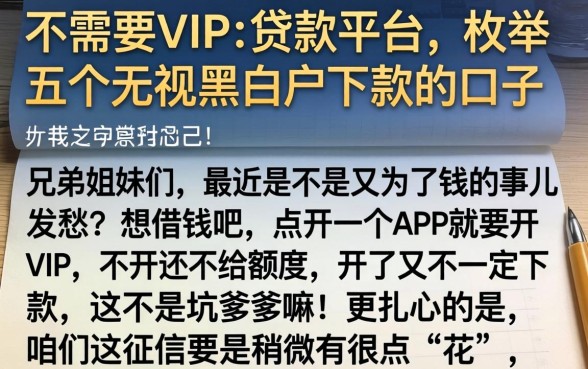 不需要vip的贷款平台，枚举五个无视黑白户下款的口子