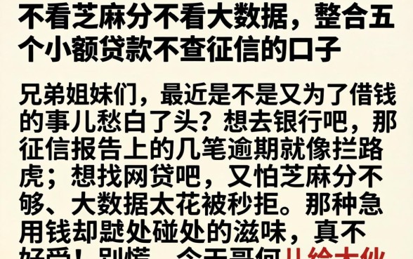 不看芝麻分不看大数据，整合五个小额贷款不查征信的口子