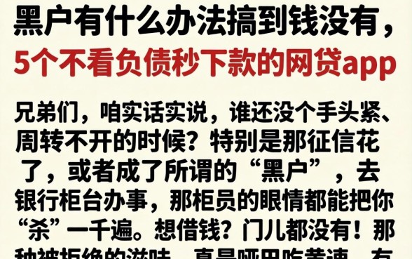 黑户有什么办法搞到钱没有,详细阐述5个不看负债秒下款的网贷app