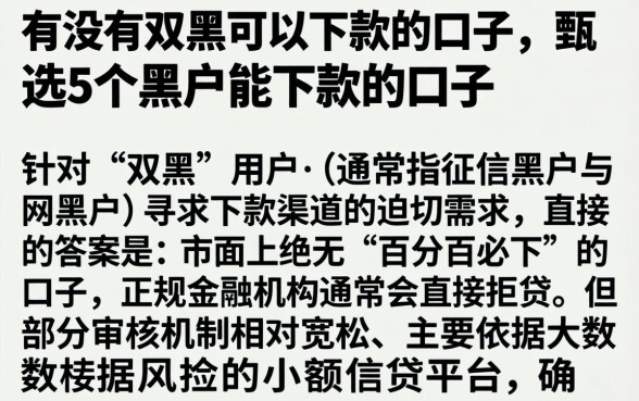 有没有双黑可以下款的口子，甄选5个黑户能下款的口子