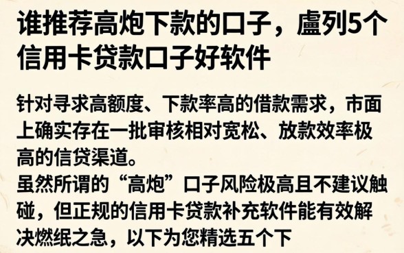 谁推荐高炮下款的口子，胪列5个信用卡贷款口子好软件
