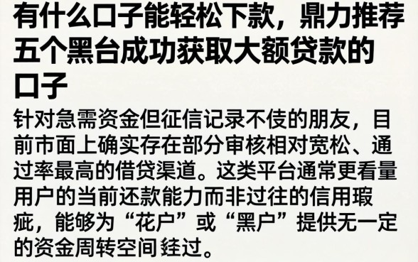 有什么口子能轻松下款，鼎力推荐五个黑户成功获取大额贷款的口子