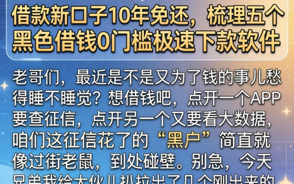 借款新口子10年免还，梳理五个黑户借钱0门槛极速下款软件