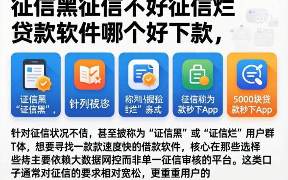 征信黑征信不好征信烂贷款的软件哪个好下款，陈列5个5000块贷款秒下app