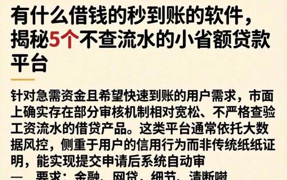 有什么借钱的秒到账的软件，揭秘5个不查流水的小额度贷款平台