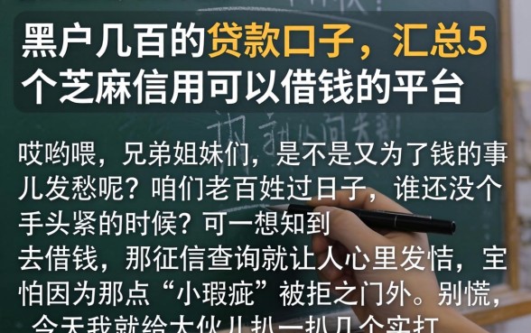 黑户几百的贷款口子，汇总5个芝麻信用可以借钱的平台