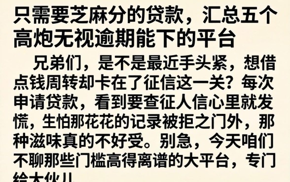 只需要芝麻分的贷款,汇总五个高炮无视逾期能下的平台