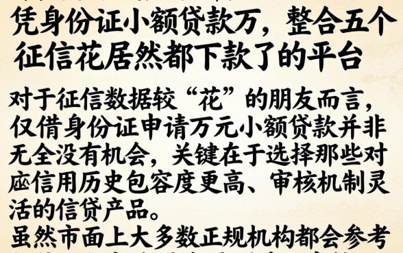 凭身份证小额贷款万，整合五个征信花居然都下款了的平台
