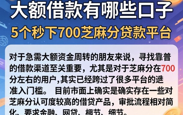 大额借款有哪些口子，概括5个秒下700芝麻分贷款平台