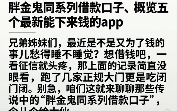 胖金鬼同系列借款口子,概览五个最新能下来钱的app