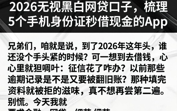 2026无视黑白的网贷口子，梳理5个手机身份证秒借现金的app