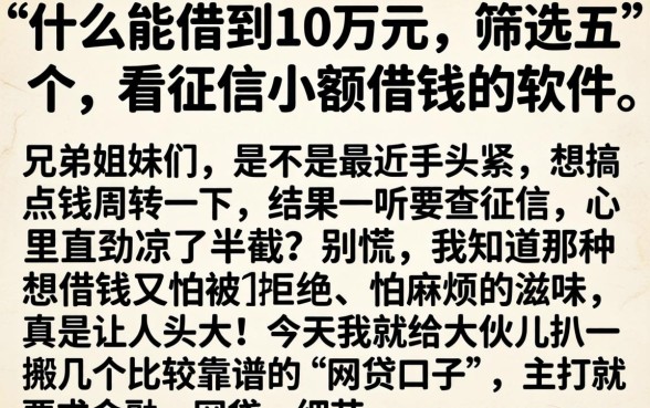 什么能借到10万元，筛选五个不看征信小额借钱的软件