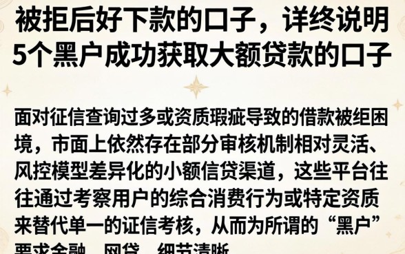 被拒后好下款的口子，详尽说明5个黑户成功获取大额贷款的口子