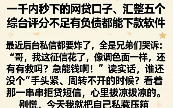 一千内秒下的网贷口子，汇整五个综合评分不足有负债都能下款软件