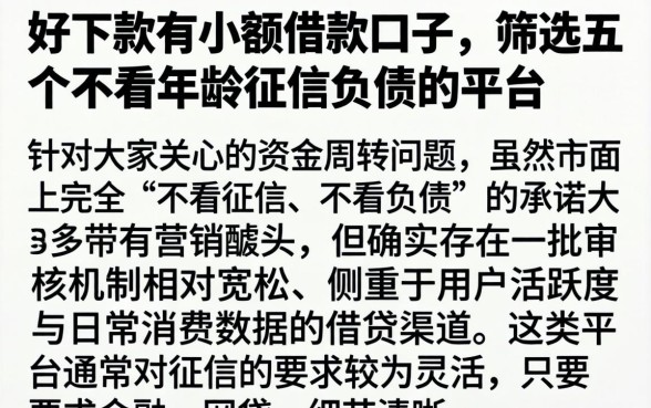 好下款有小额借款口子，筛选五个不看年龄征信负债的平台