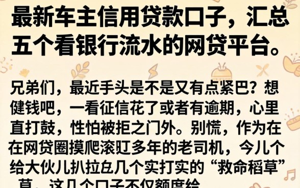 最新车主信用贷款口子,汇总五个看银行流水的网贷平台