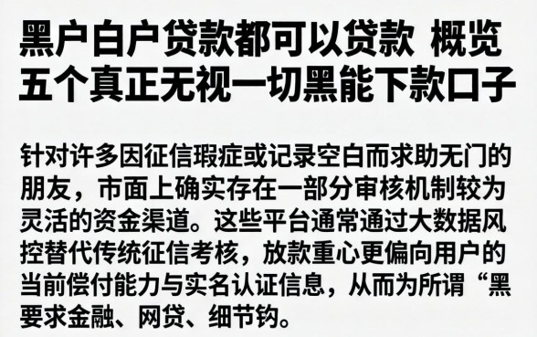 黑户白户贷款都可以贷款,概览五个真正无视一切黑能下款口子